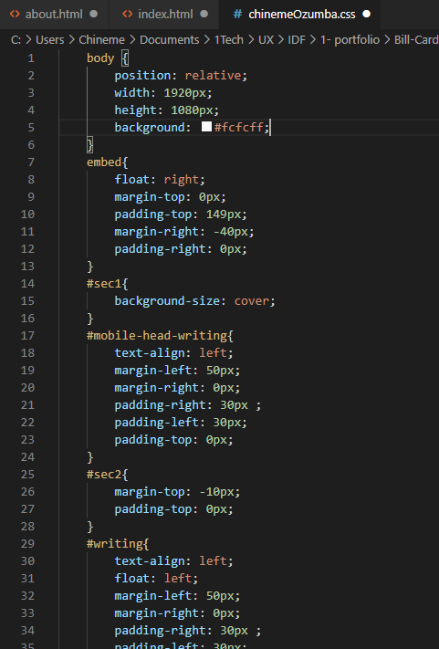 Screen  shot of CSS3 code