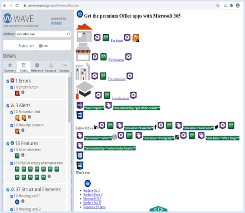 Screen shot of details of Wave tool Evaluation