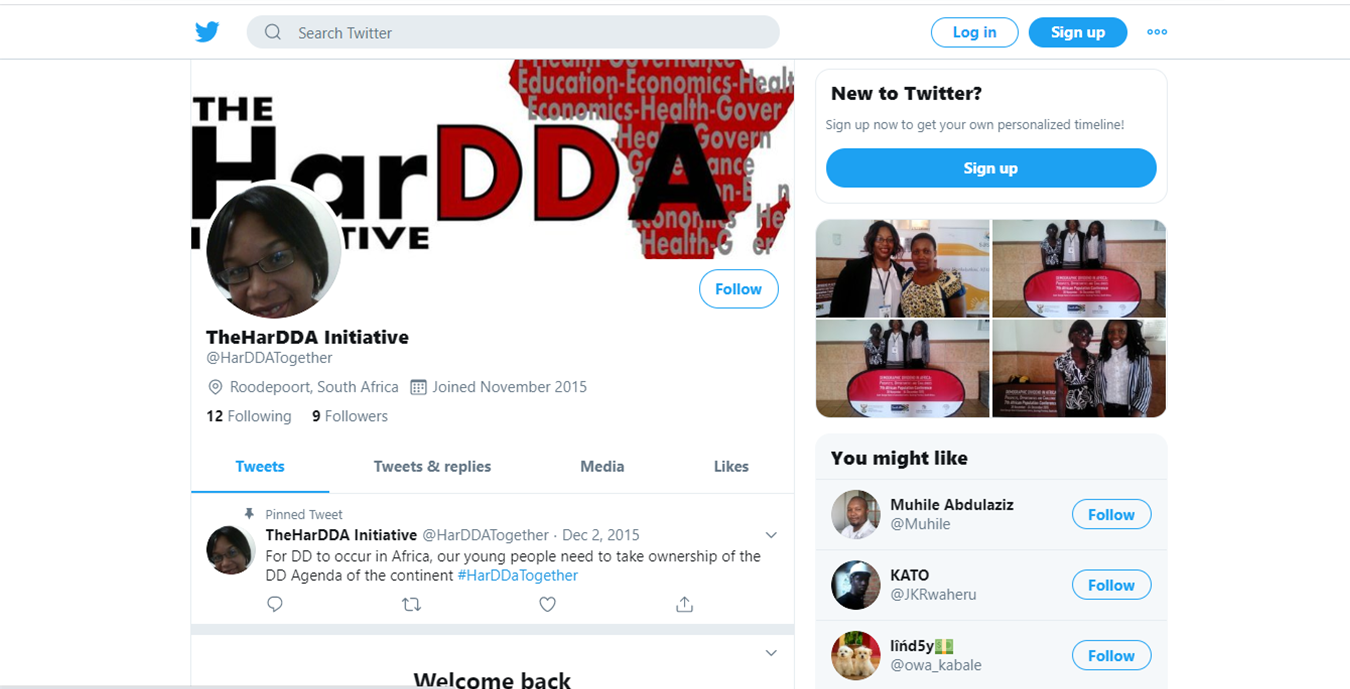 Screen shot of The HarDDA Intiative twitter page