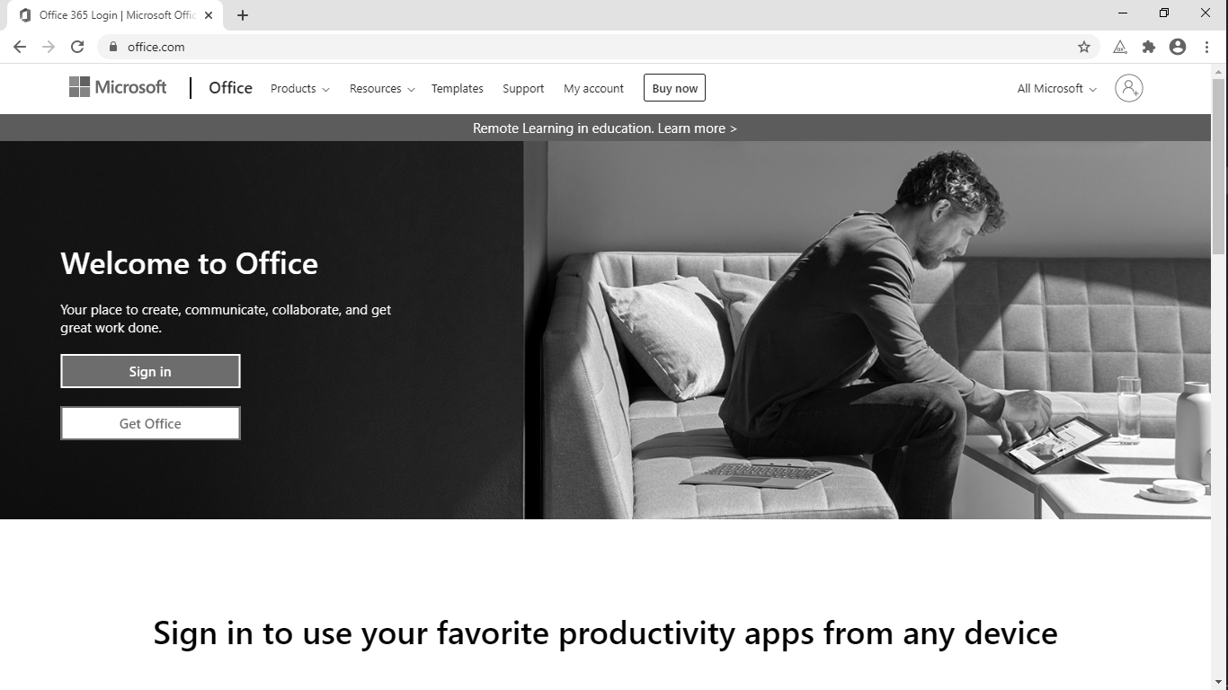 Microsoft login screen in grey scale