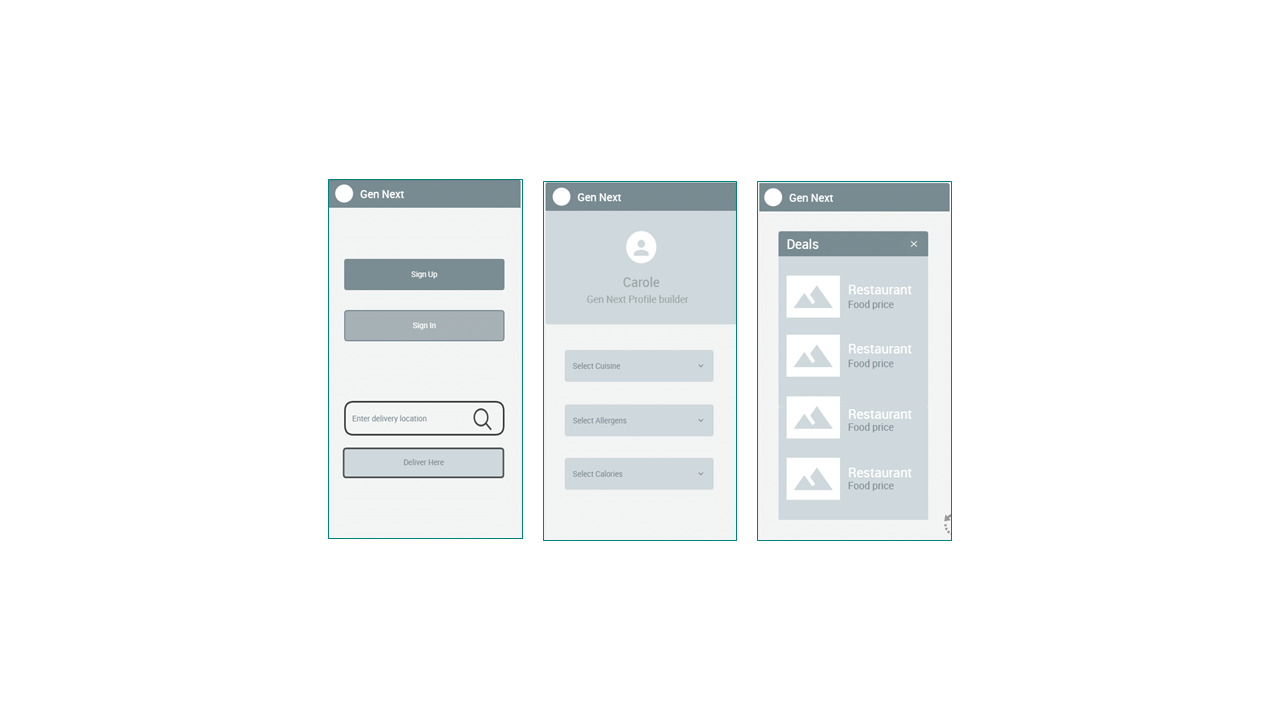 3 Wire frames for Gen Next app