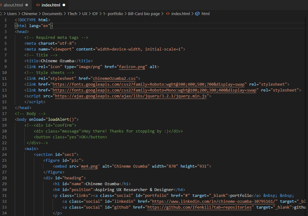 Screen shot of HTML5 code